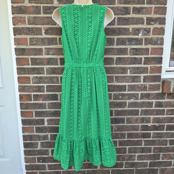 J. Crew Size 0 Eyelet Embroidered Midi Tiered Kelly Green Dress Classic Party - Picture 3 of 5